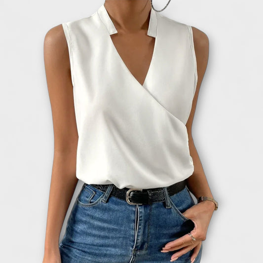Women's V-Neck Wrap Sleevesless Blouse - Fashinoza