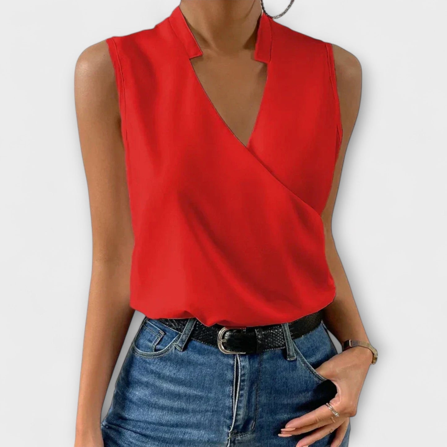 Women's V-Neck Wrap Sleevesless Blouse
