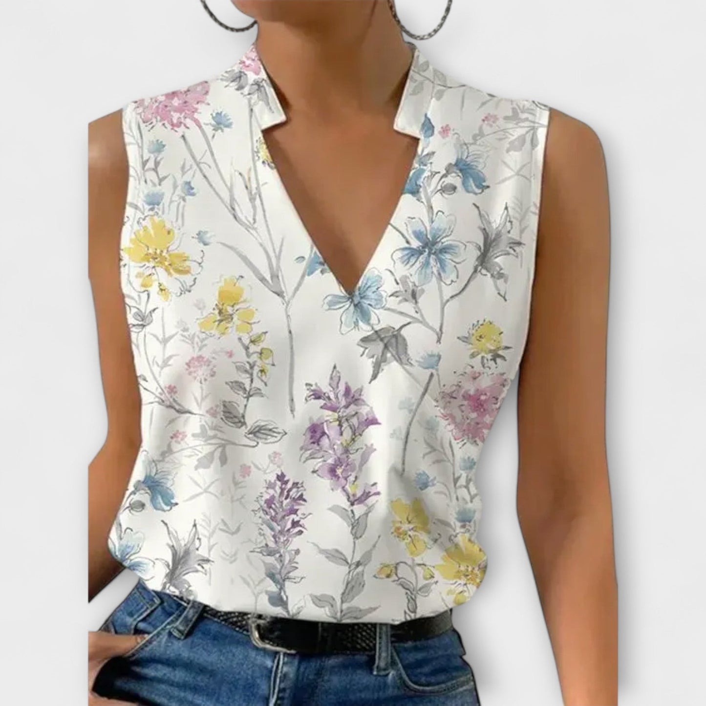 Women's V-Neck Wrap Sleevesless Blouse