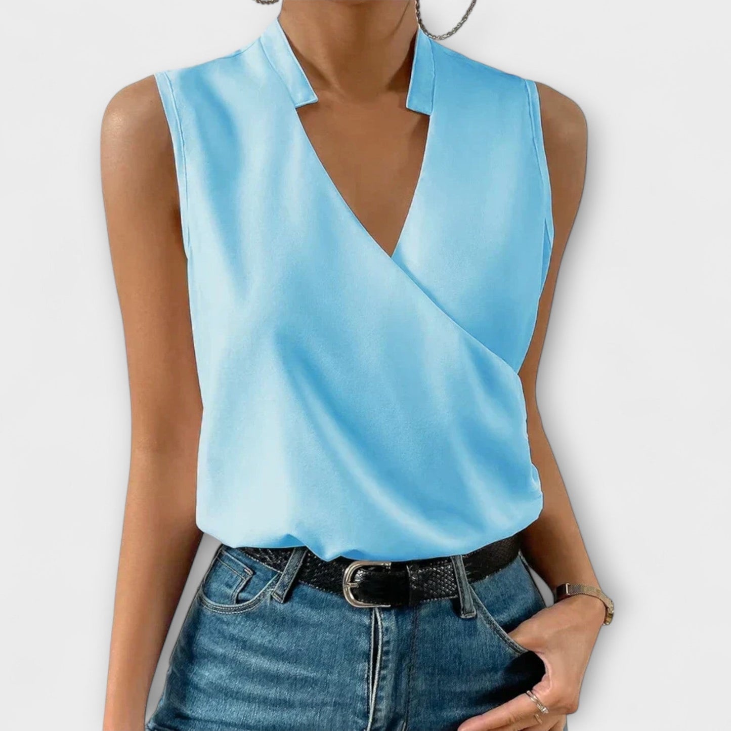 Women's V-Neck Wrap Sleevesless Blouse