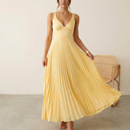 Eileen Women's Satin Sleeveless Maxi Dress Pleated Skirt - 
Fashinoza