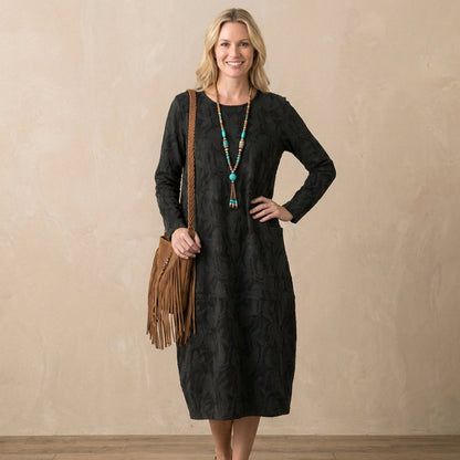 Women's Relaxed Fit Maxi Dress Textured Pattern Patch Pockets