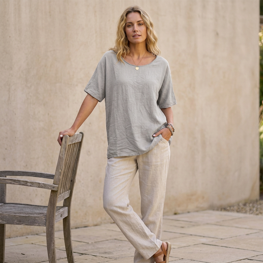 Women's Relaxed Fit Scoop Neck T-Shirt Curved Hem