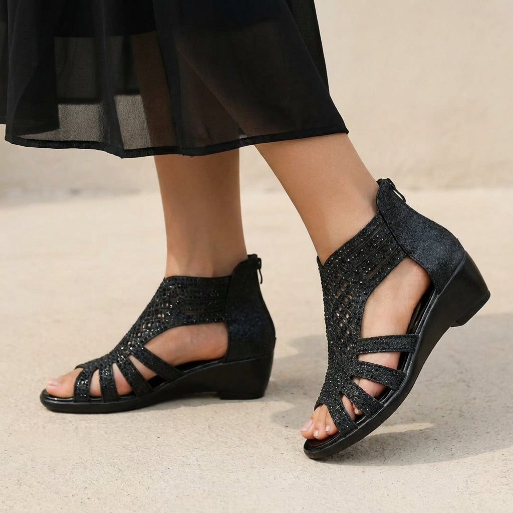 Womens Wedge Sandals Cut-Out Back Zipper - 
Fashinoza