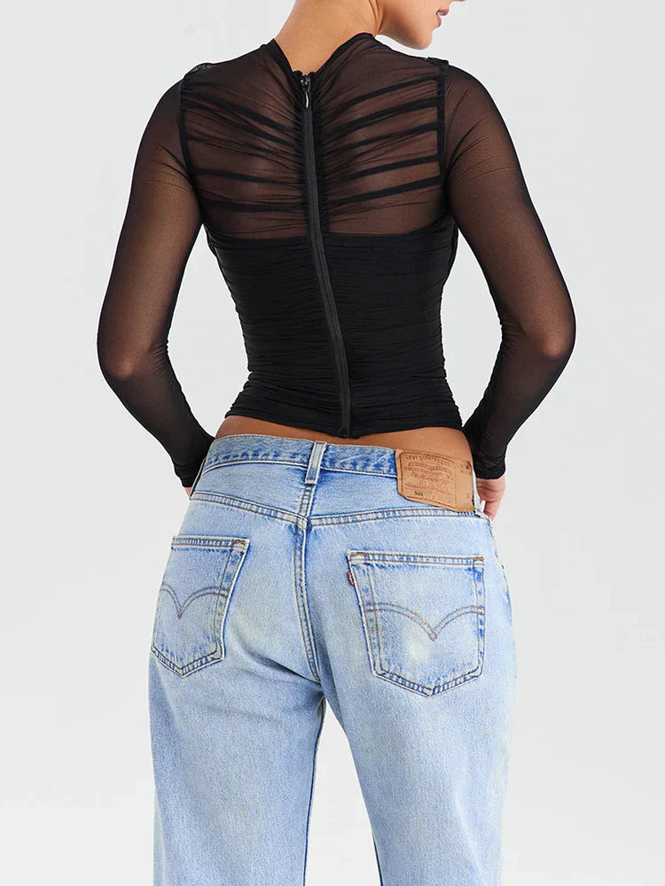 Women's Cropped Sheer Long Sleeve
