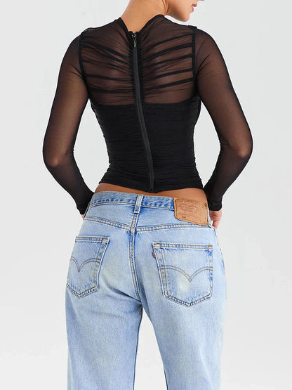 Women's Cropped Sheer Long Sleeve