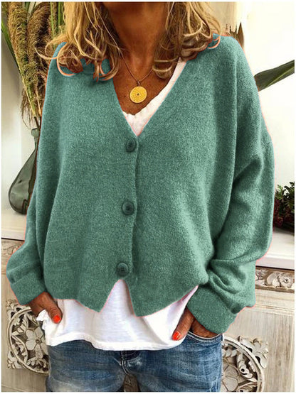 Women's V-Neck Cardigan Button Front Closure