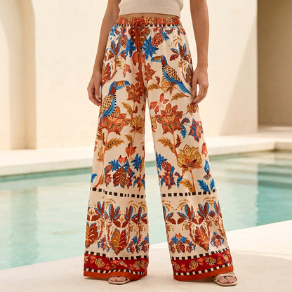Women's Wide Leg High Waist Pants Flowing Boho Style - 
Fashinoza