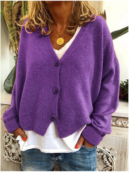 Women's V-Neck Cardigan Soft Knit Relaxed Fit Beige