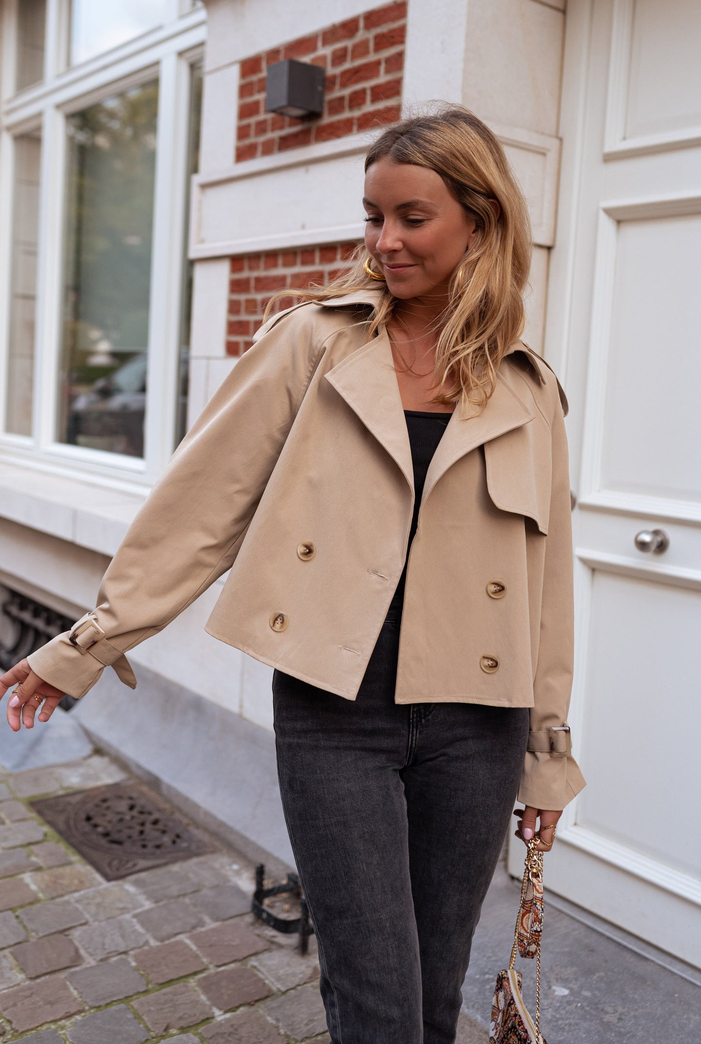 Women's Double-Breasted Trench Coat Cotton Belted Cuffs