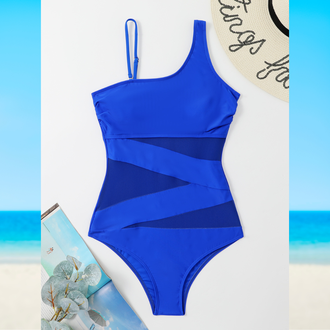 Women's One-Piece Swimsuit Asymmetrical Neckline Mesh Panel