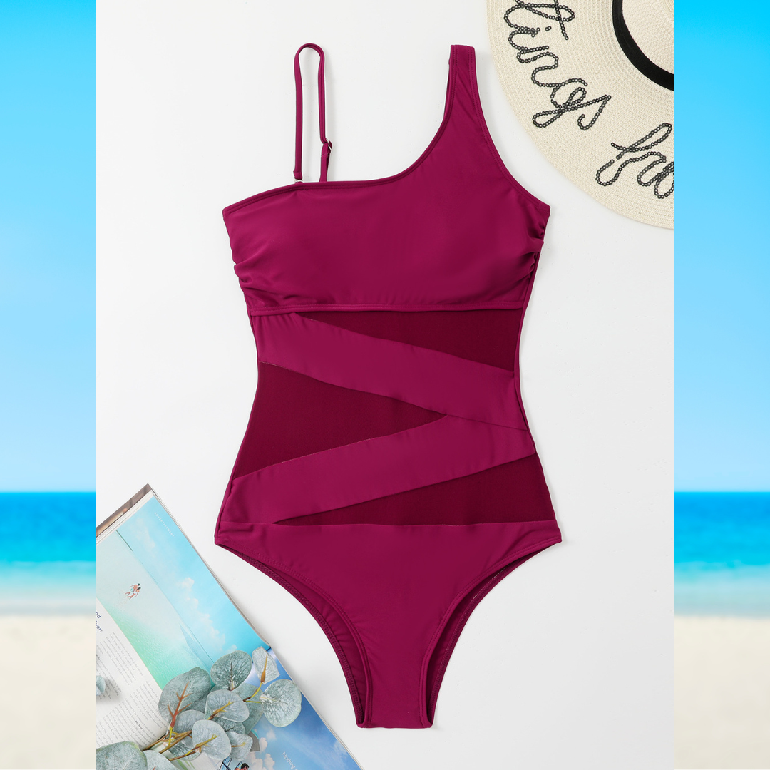Women's One-Piece Swimsuit Asymmetrical Neckline Mesh Panel