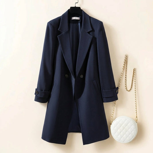 Women's Double-Breasted Thigh-Length Coat Relaxed Fit - 
Fashinoza