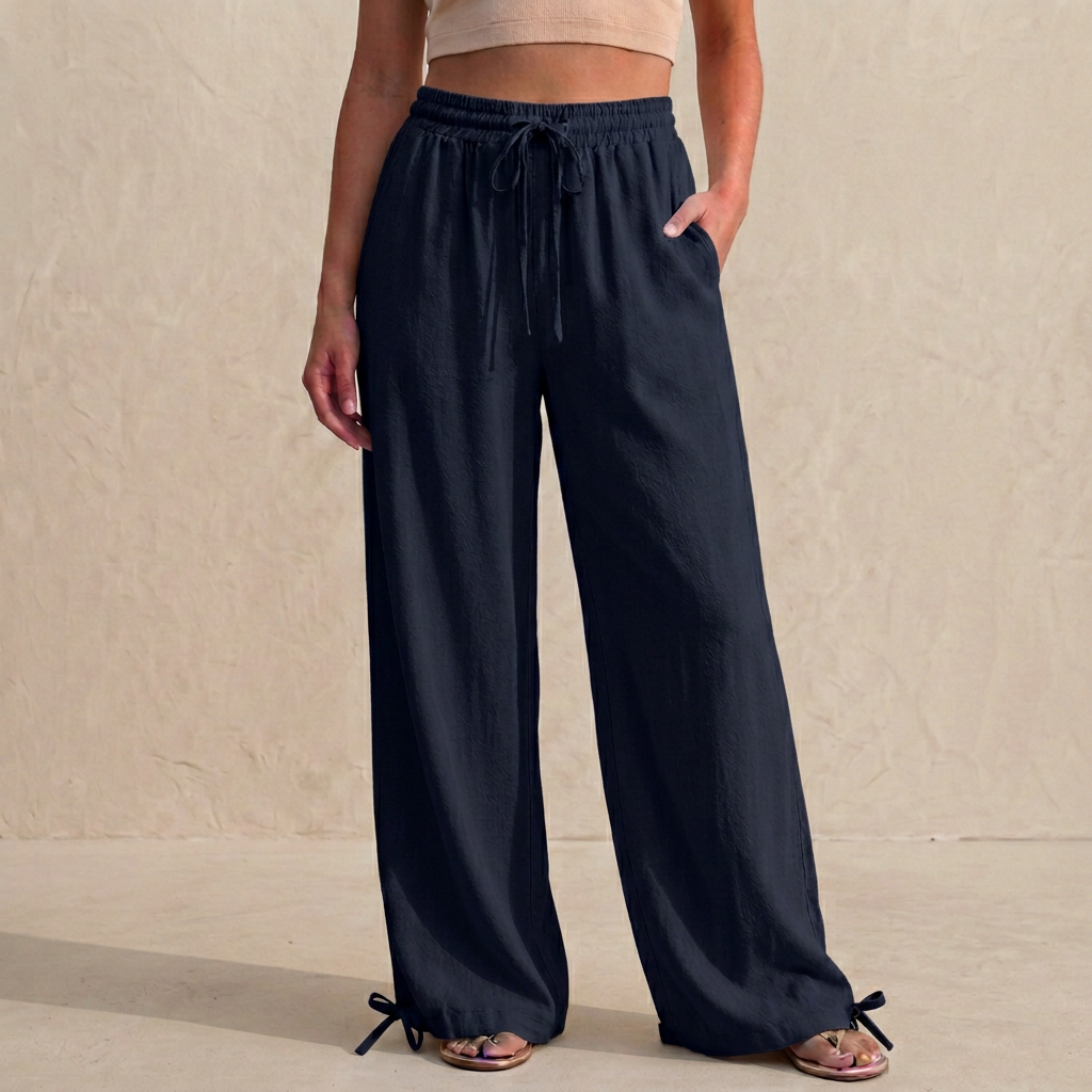 Women's Relaxed Fit Wide Leg Trousers Drawstring Ankle Tie