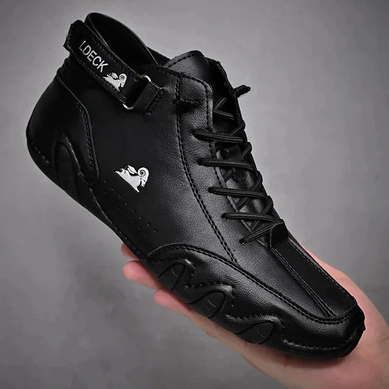 Men's Waterproof Artificial Leather Casual Shoes Hook and Loop High Top Loafers