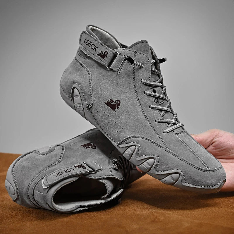Men's Waterproof Artificial Leather Casual Shoes Hook and Loop High Top Loafers