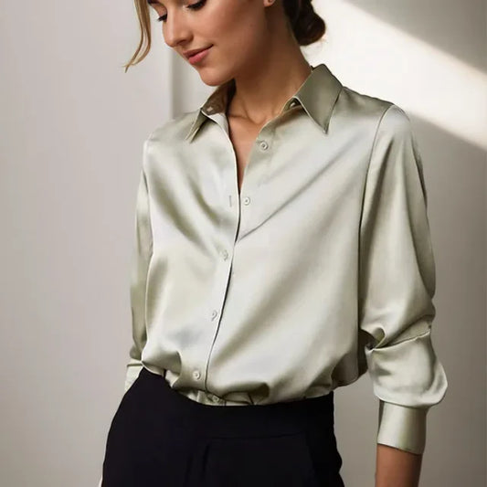 Emily | Women Spring Satin Button Down Blouse Top