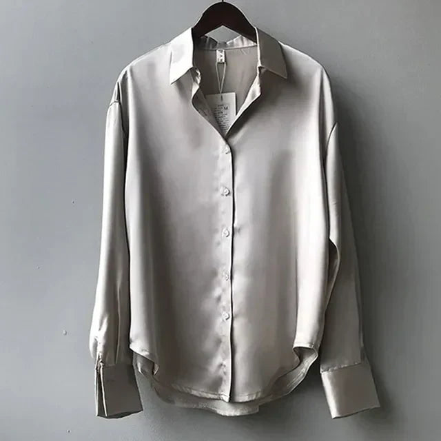 Emily | Women Spring Satin Button Down Blouse Top