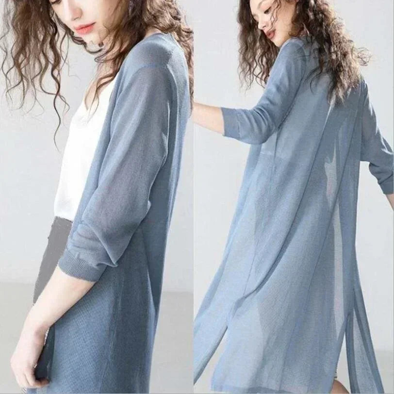 Women's Open Front Cardigan Lightweight Breathable Beige
