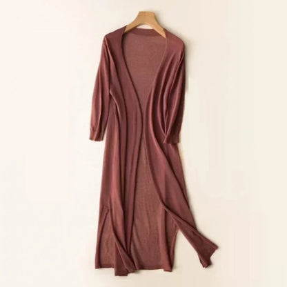 Women's Open Front Cardigan Lightweight Breathable Beige - Fashinoza