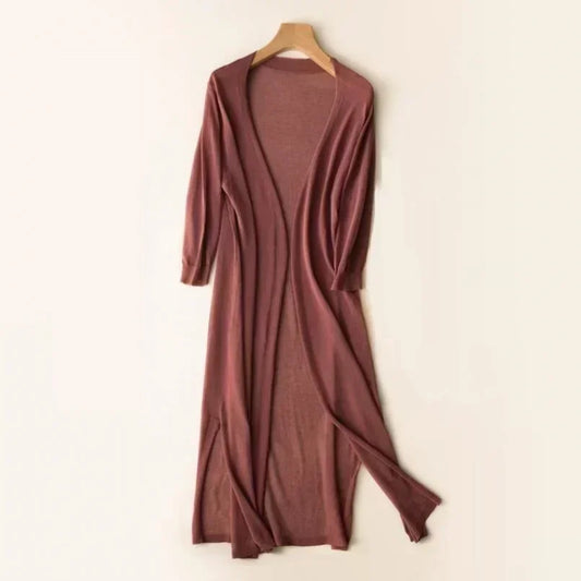Women's Open Front Cardigan Lightweight Breathable Beige - Fashinoza