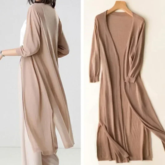 Women's Long Cardigan Cozy Knit Long Sleeves - Fashinoza