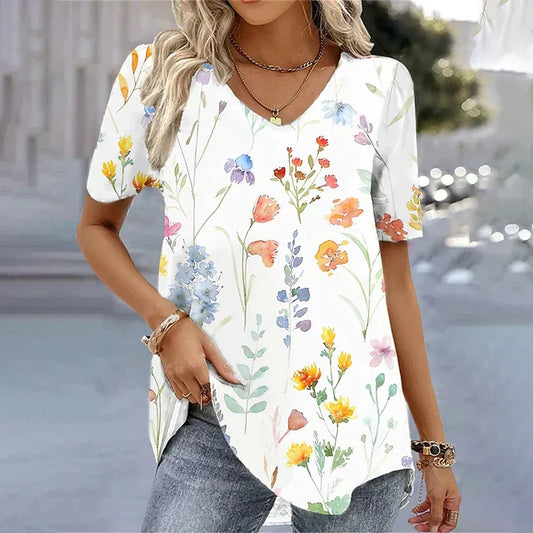Women's Striped V-Neck T-Shirt - Fashinoza