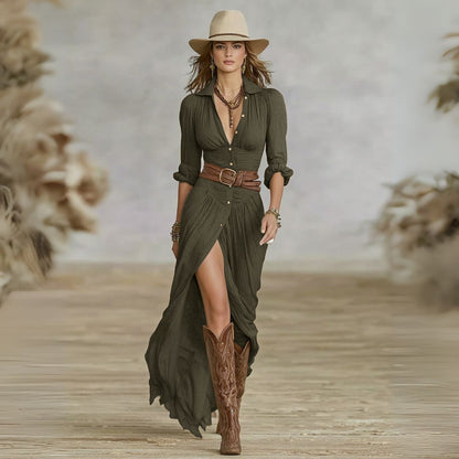 Women’s Flowing Button-Front Maxi Dress