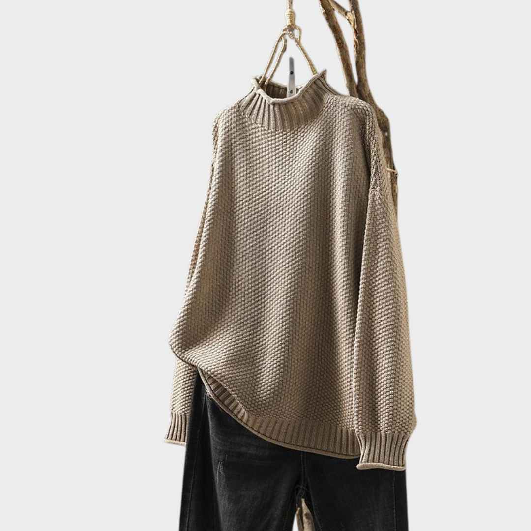 Women's Oversized Waffle Knit Mock Neck Sweater