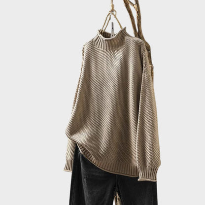 Women's Oversized Waffle Knit Mock Neck Sweater