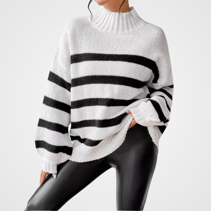 Women's Striped Sweater Ribbed Collar