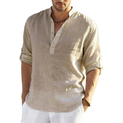 Men's Linen Shirt Lightweight Beige - Fashinoza
