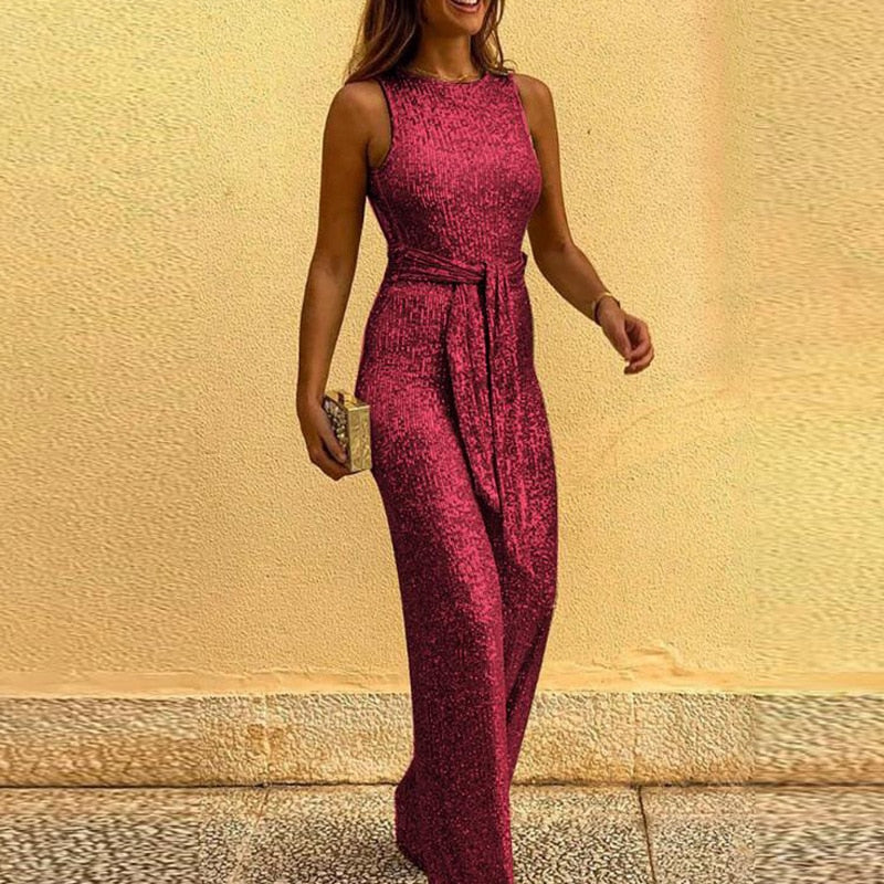 Women's Shiny Jumpsuit Sequin Black