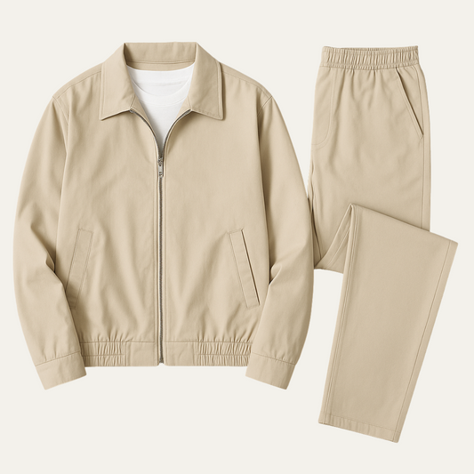 Men's Cotton Jacket And Pants Set Lightweight Apricot - Fashinoza
