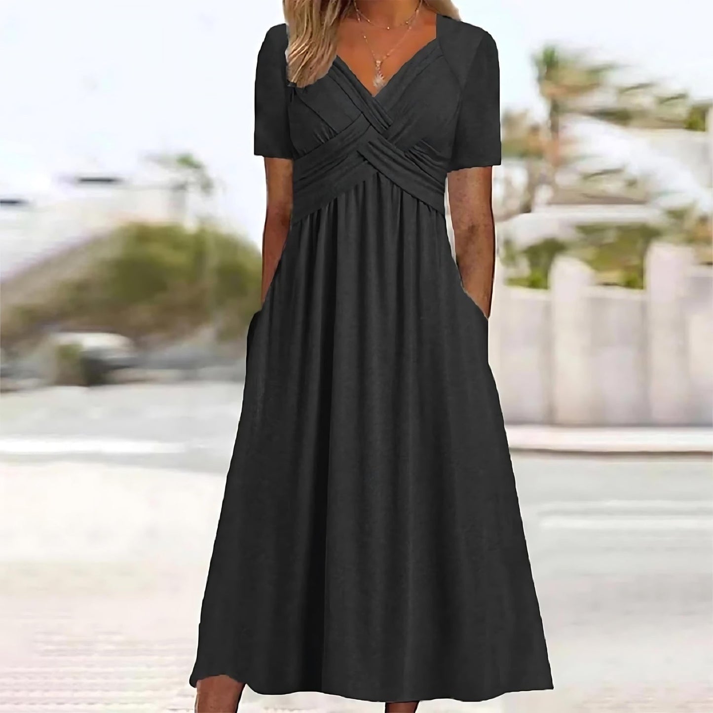 Elegant Women's Midi Dress Belly Cover