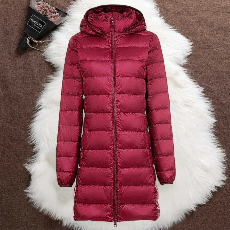 Women’s Long Quilted Hooded Zip Jacket