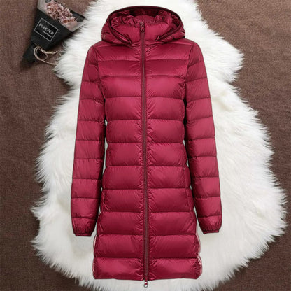 Women’s Long Quilted Hooded Zip Jacket
