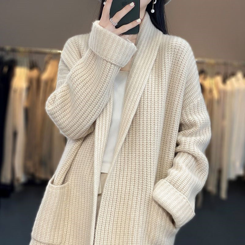Women's Wool Blend Cardigan Long Sleeve V-Neck Oversized