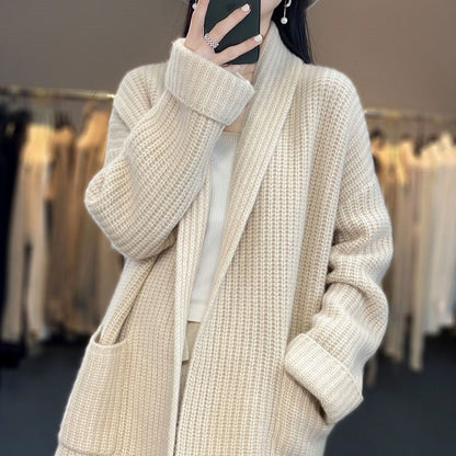 Women's Wool Blend Cardigan Long Sleeve V-Neck Oversized