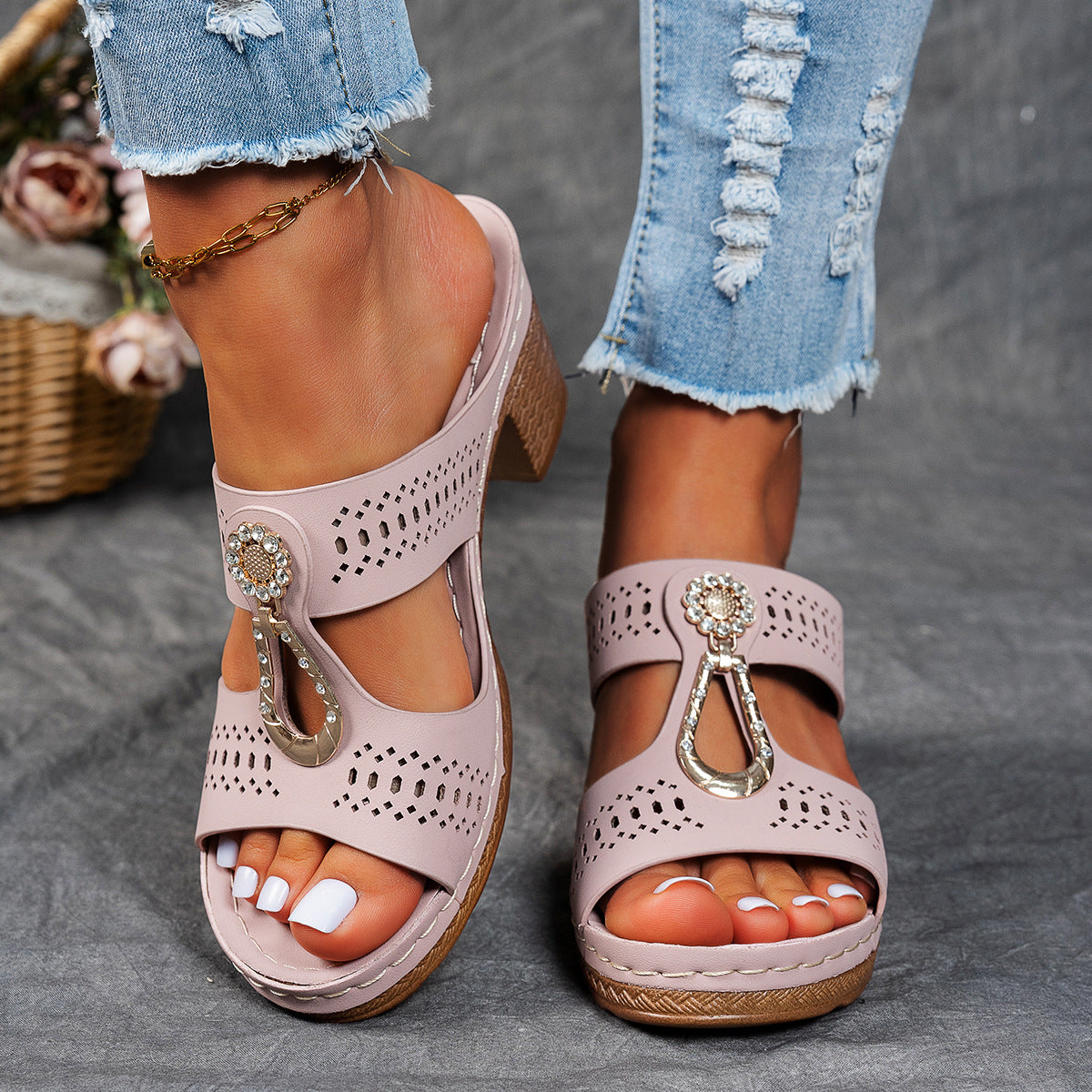 Women's Orthopedic Rhinestone Flat Sandals