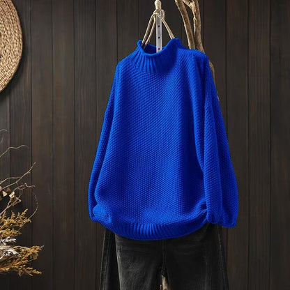 Women's Oversized Waffle Knit Mock Neck Sweater