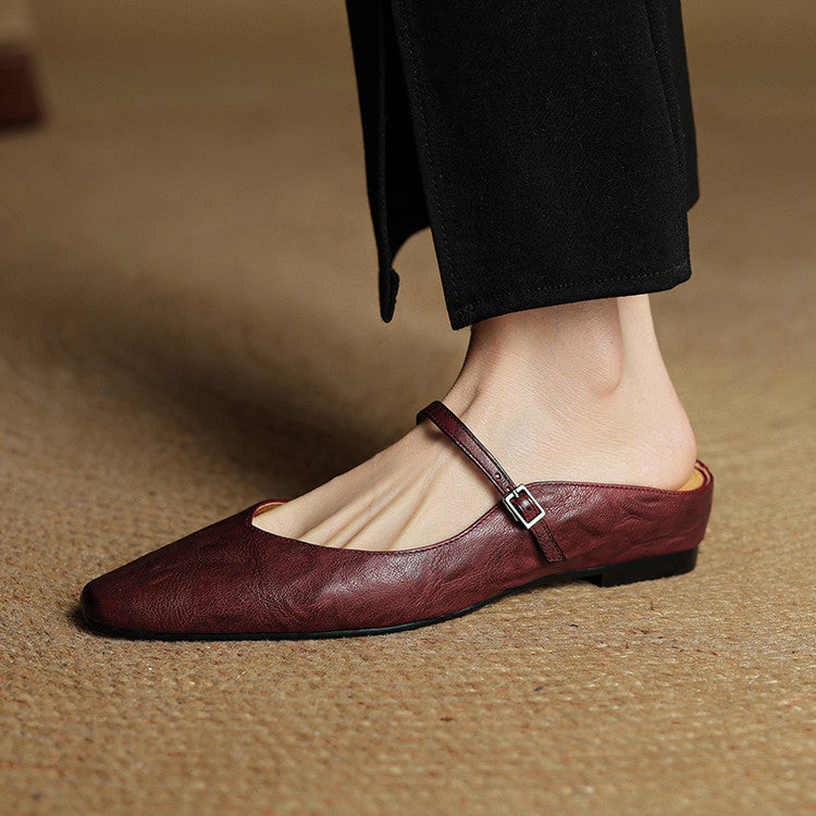 Women's Pointed Toe Mules Single Strap Buckle Black