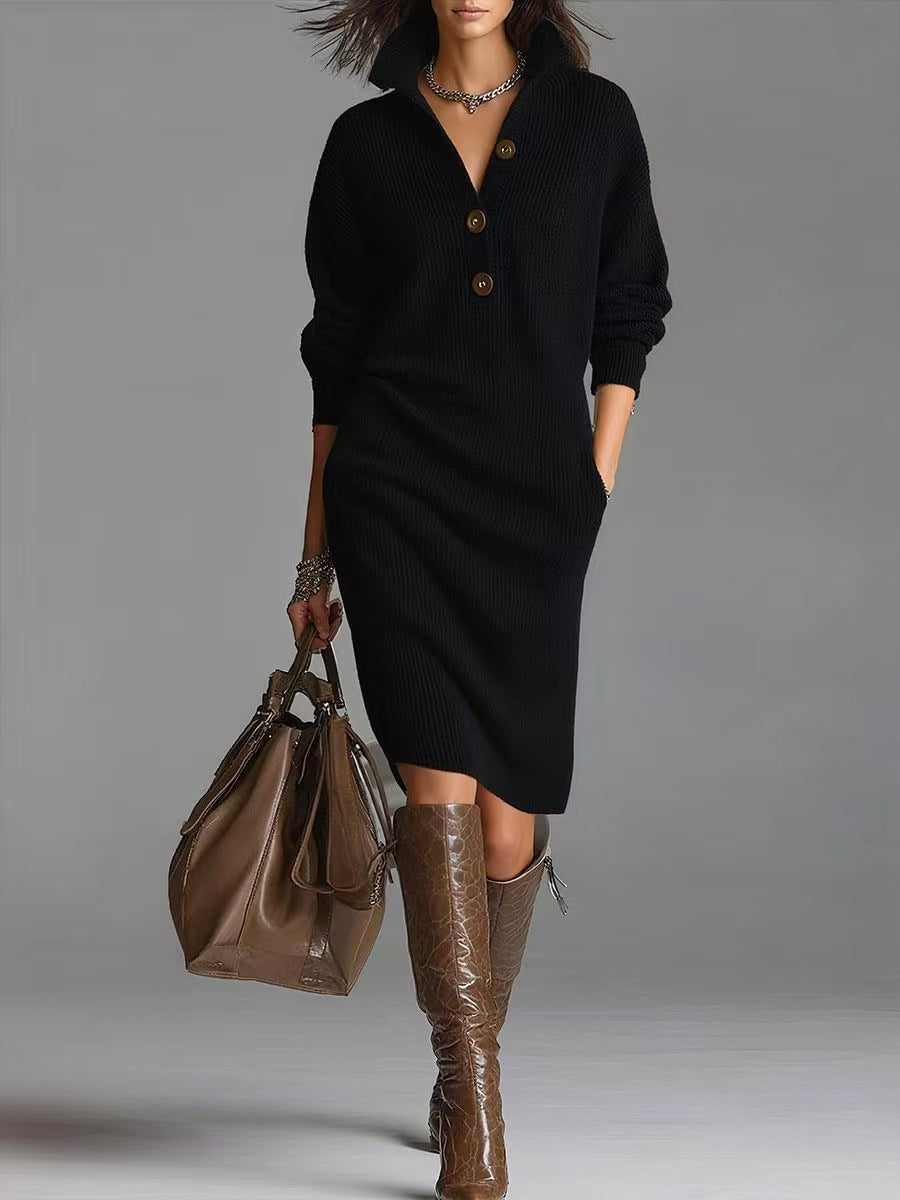 Knit Button-Front Midi Dress