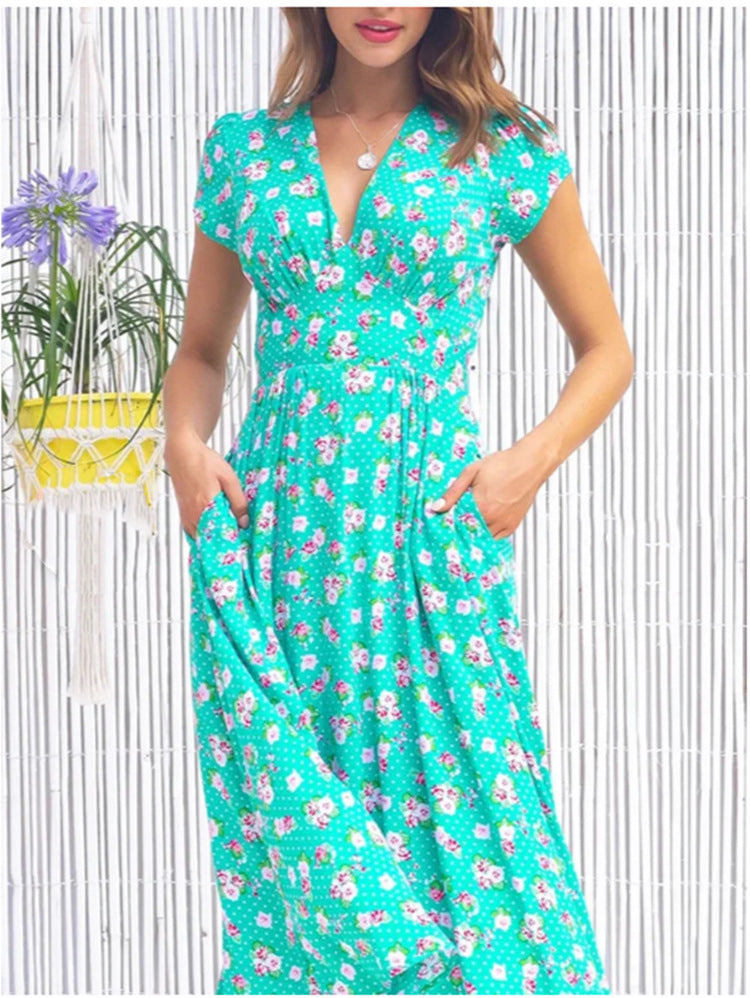 Women's Midi Floral Summer Dress Flowing Design
