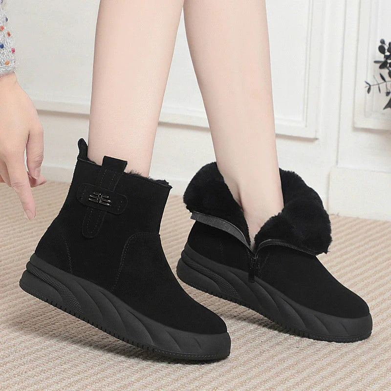 Women's Fur Lined Ankle Boots Warm Zip Up Black - 
Fashinoza