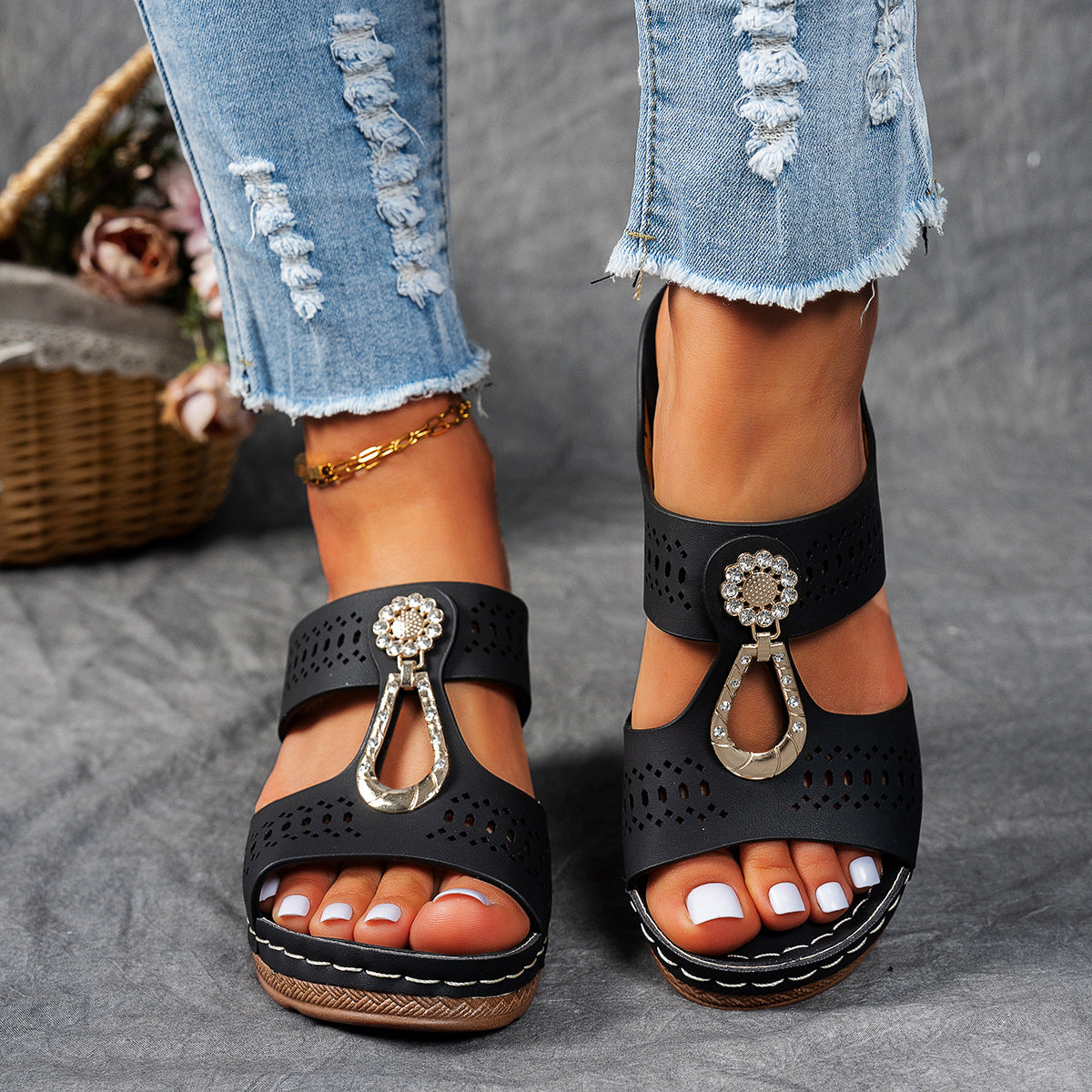 Women's Orthopedic Rhinestone Flat Sandals