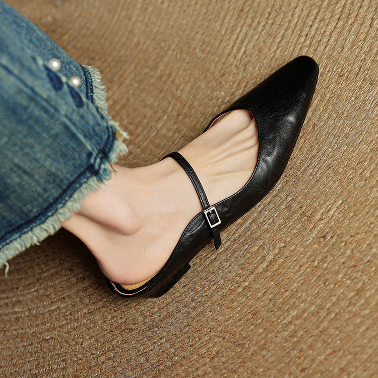Women's Pointed Toe Mules Single Strap Buckle Black
