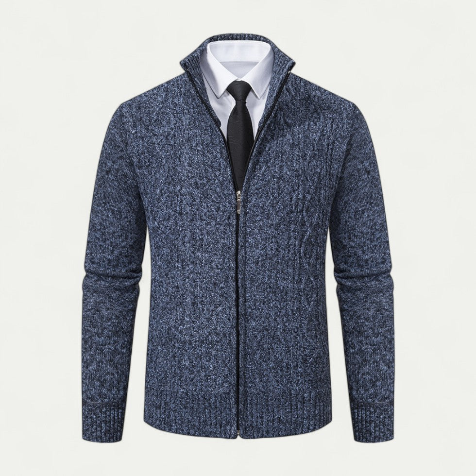 Men's Cable-Knit Zip-Up Cardigan Ribbed Hem