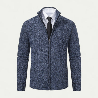 Men's Cable-Knit Zip-Up Cardigan Ribbed Hem