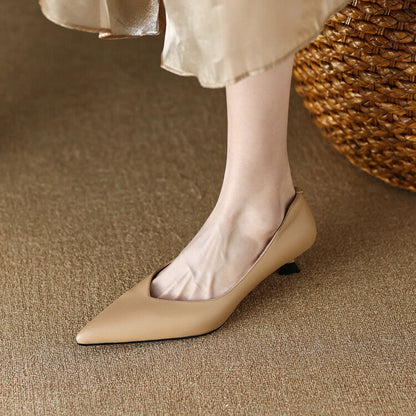Women's Pointed Toe Kitten Heel Pumps Slip On Shoes